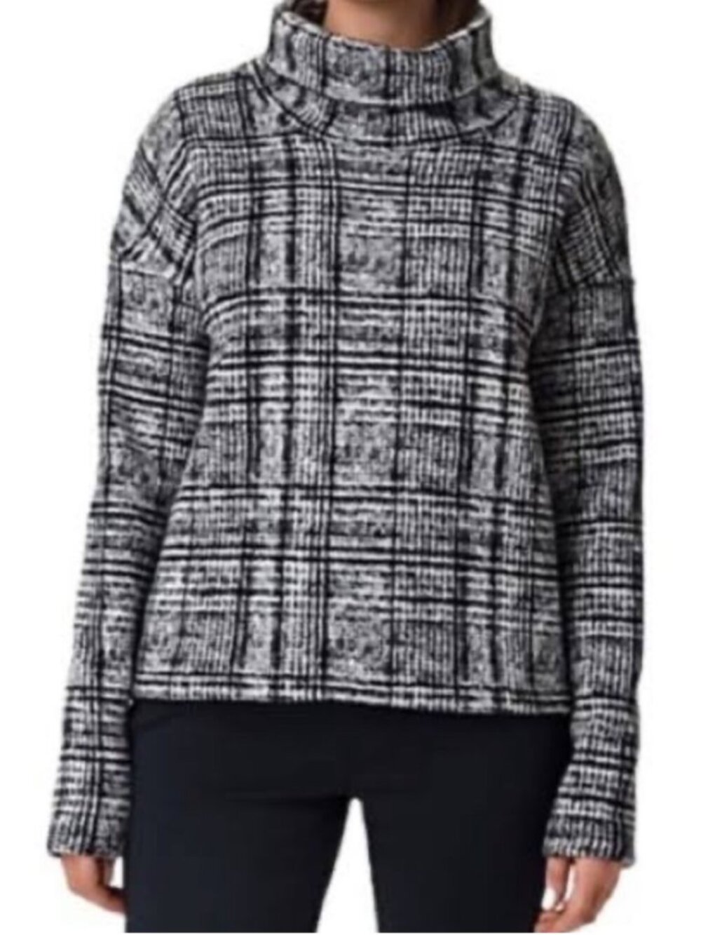 EUC COLUMBIA Black/White Plaid Cozy Funnel Neck Pullover in Women's X-Large